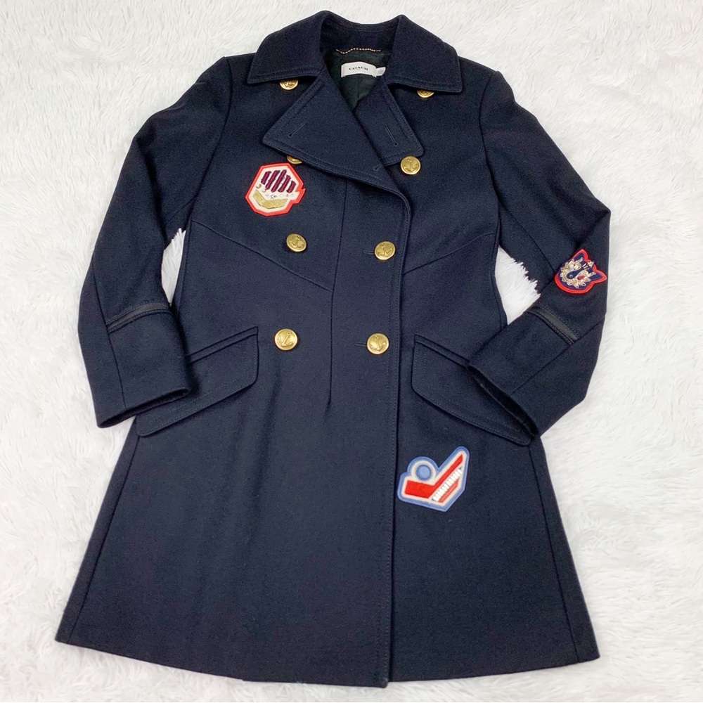 Coach 1941 Double-Breasted wool top Coat Gold Accents military style patchwork
